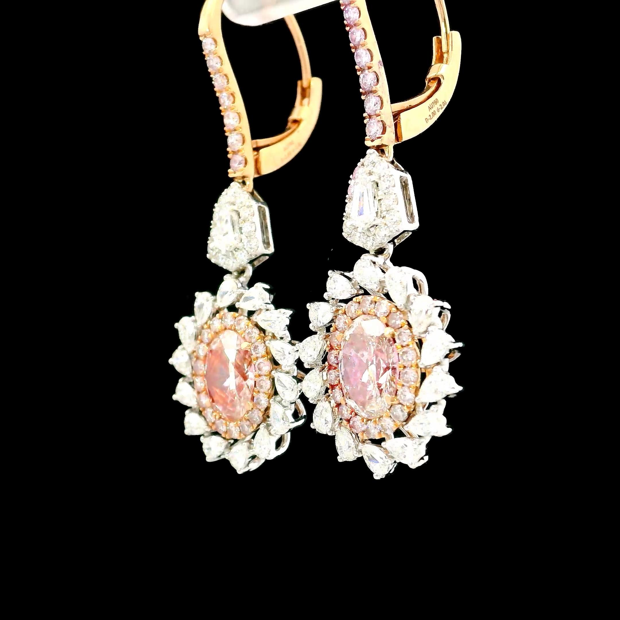 AGL Certified 2.00 Carat Fancy Pink VS Clarity Diamond Earrings In New Condition For Sale In บางรัก, TH