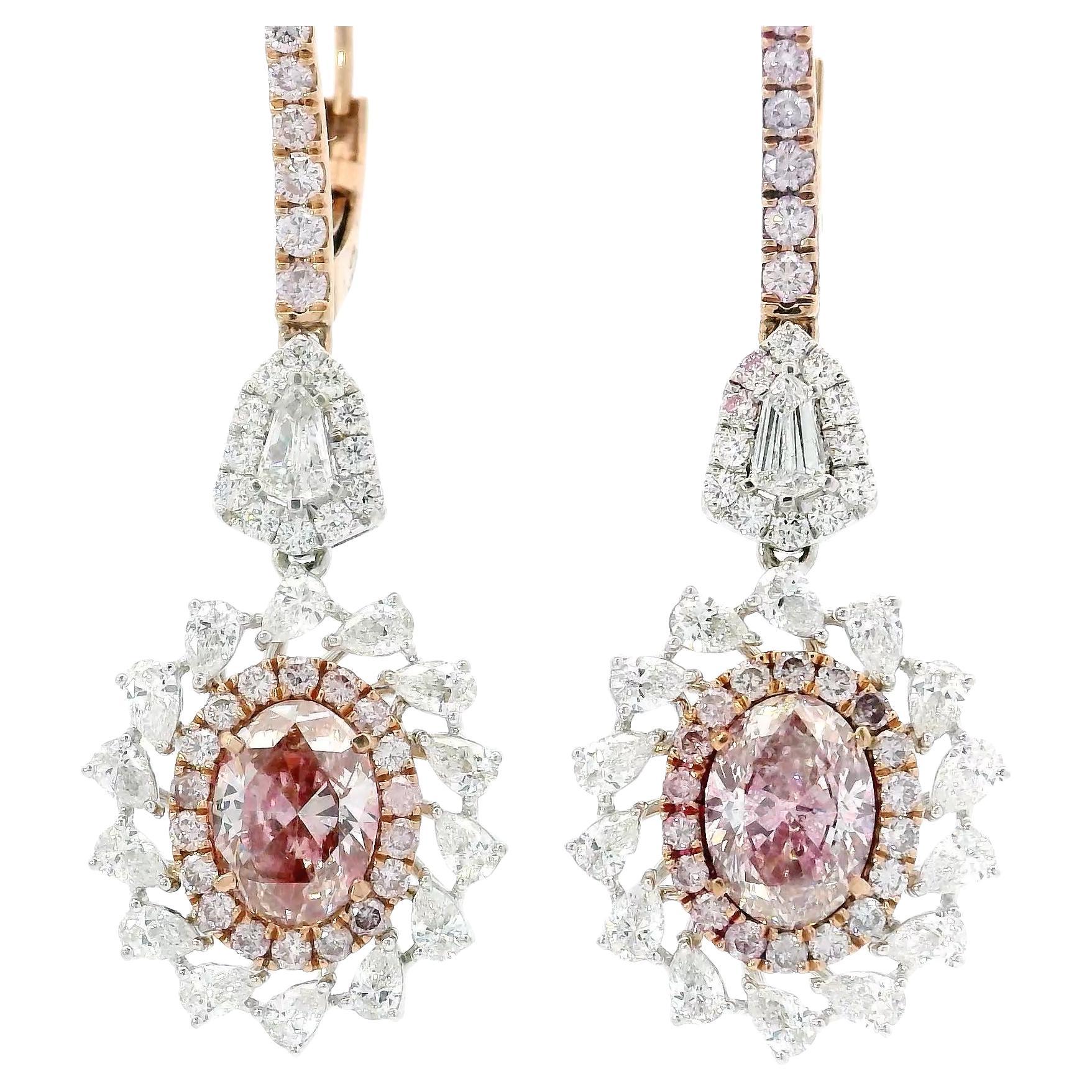 AGL Certified 2.00 Carat Fancy Pink VS Clarity Diamond Earrings For Sale