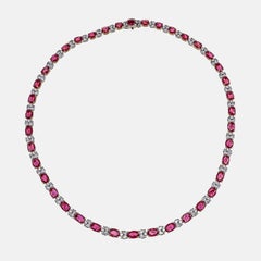 AGL Certified 20.07 Carat Mozambique Ruby And Diamond Necklace In 18K White Gold