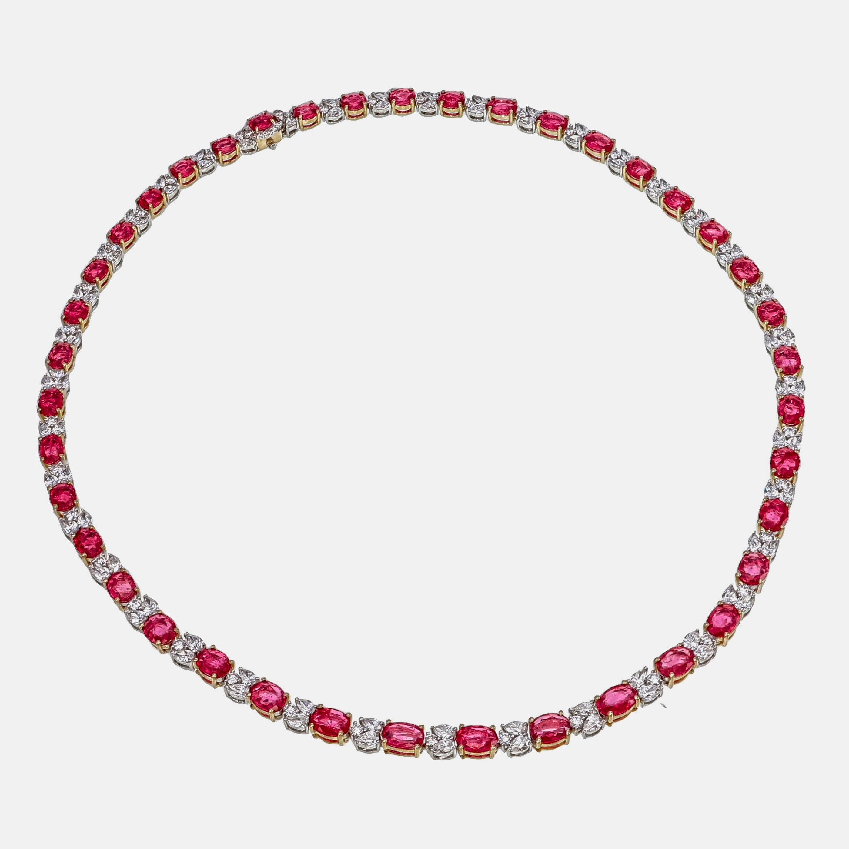 Pear Cut AGL Certified 20.07 Carat Mozambique Ruby And Diamond Necklace In 18K White Gold For Sale