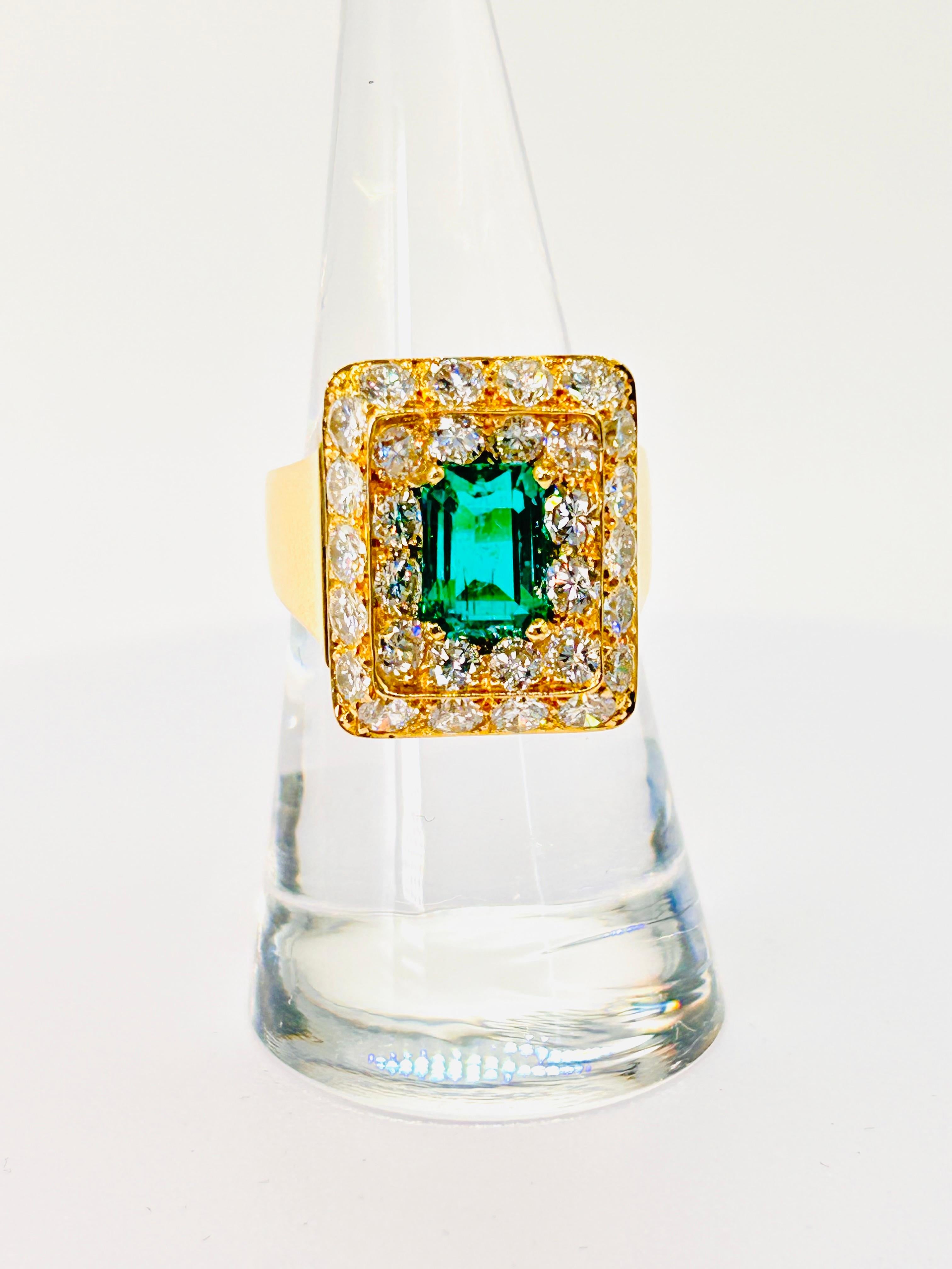 Emerald Cut AGL Certified 2.01 Carat Colombian Emerald and Diamond Cocktail Ring For Sale