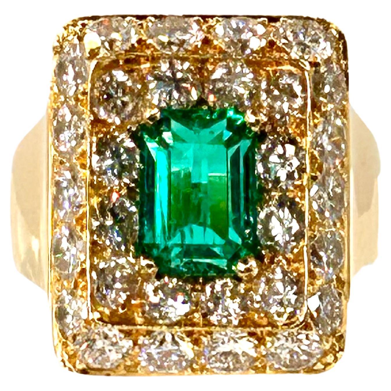 AGL Certified 2.01 Carat Colombian Emerald and Diamond Cocktail Ring