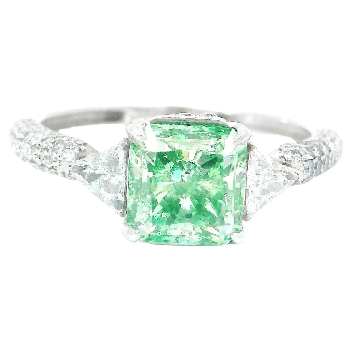 AGL Certified 2.01 Carat Fancy Green VS Clarity Diamond Ring