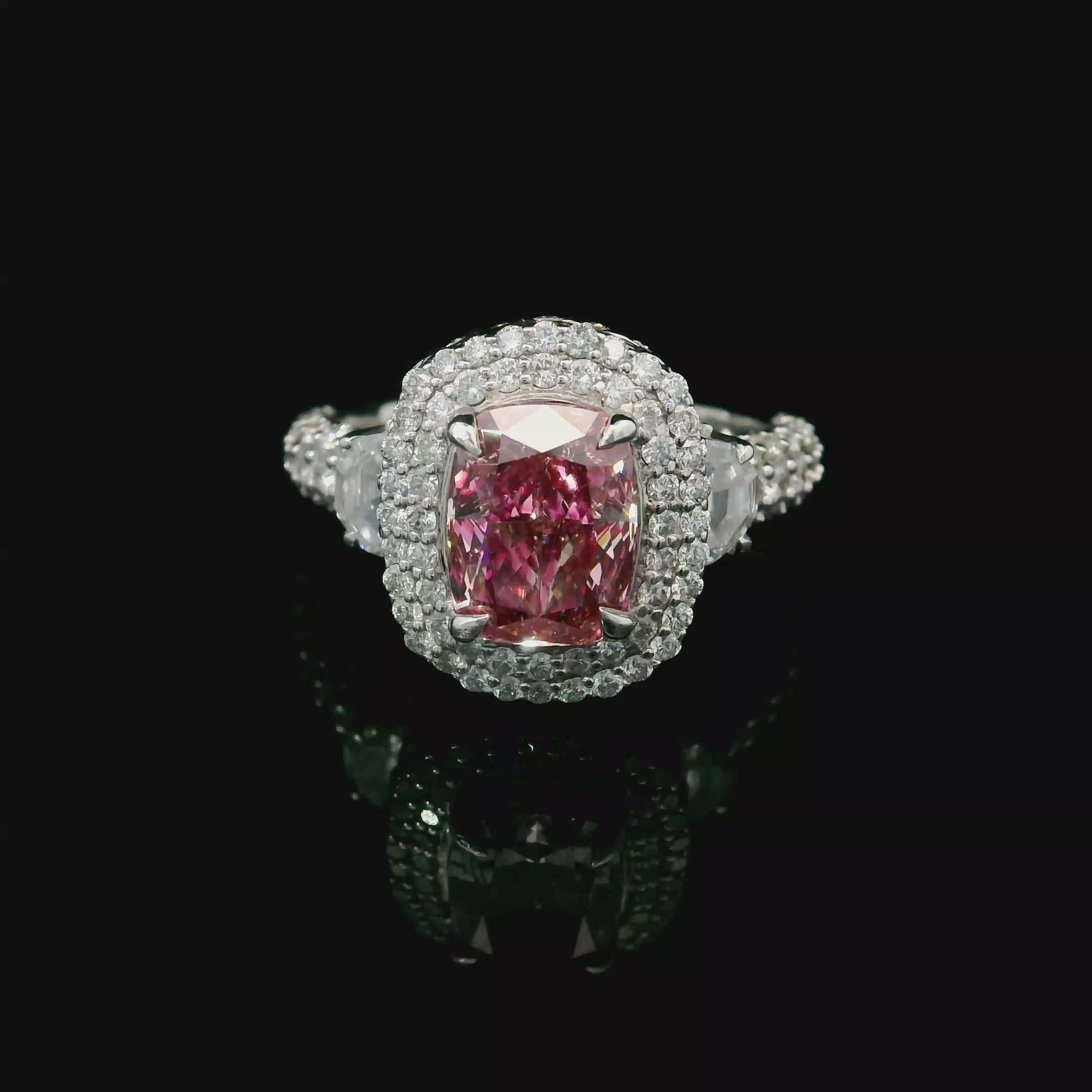 Femenino o masculino Anillo de diamantes con certificado AGL de 2,01 quilates de color rosa fantasía con claridad SI1 SI1 en venta