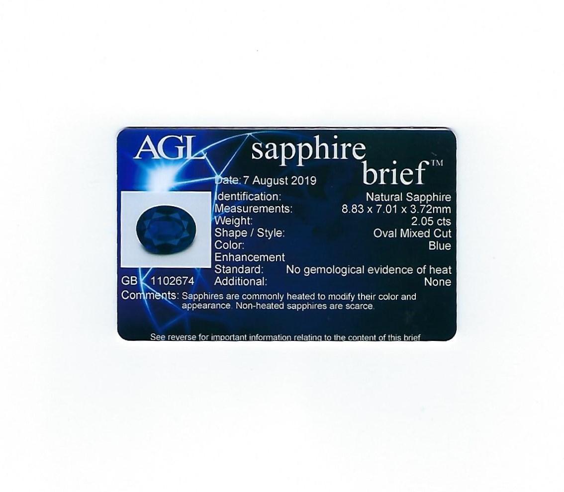 Goldring, AGL-zertifizierter 2,05 Karat unbehandelter ovaler blauer Saphir und Diamant im Angebot 4