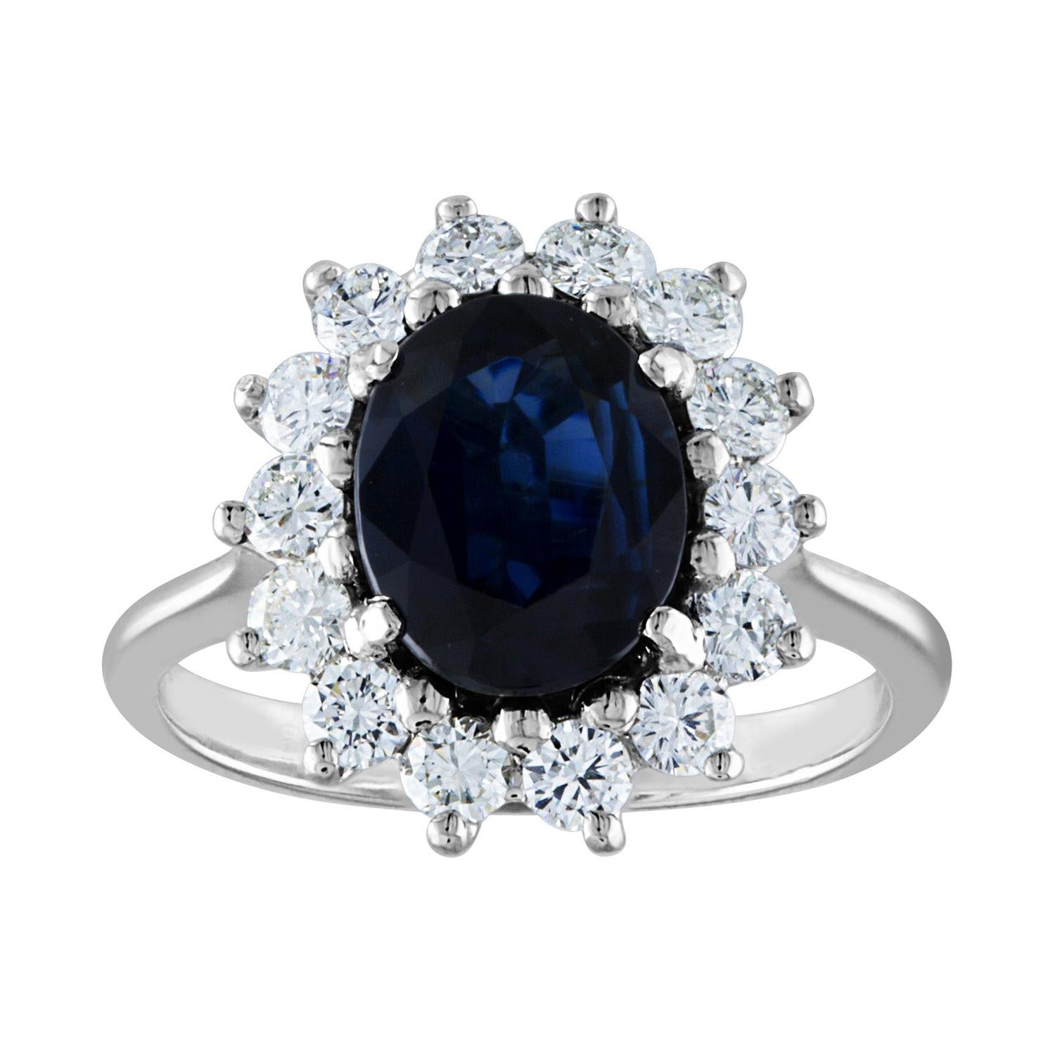 AGL Certified 2.05 Carat No Heat Oval Blue Sapphire and Diamond Gold Ring