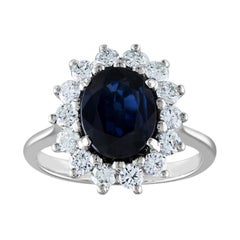 Bague en or avec diamants et saphir bleu ovale certifié AGL de 2,05 carats, sans chaleur