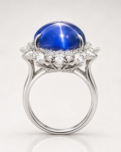 AGL Certified 21 Carat No Heat Burma Star Sapphire Diamond Ring