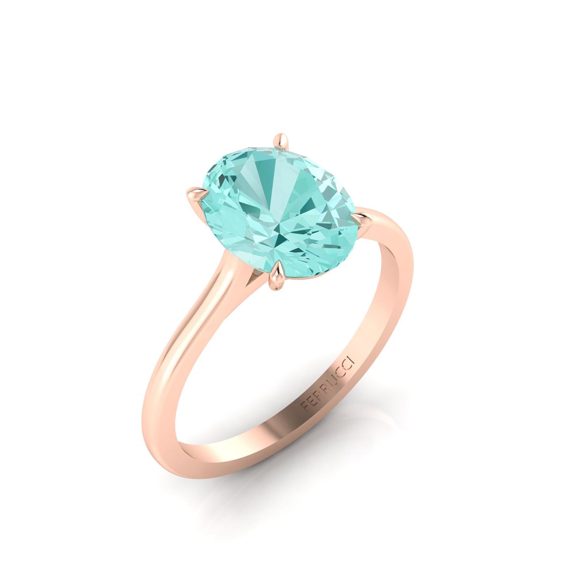 Natural AGL Certified 2.11 carats Oval cut Paraiba tourmaline, in an handcrafted 18k rose gold ring, with the best Italian manufacturing quality.

This ring is a size 6, we offer complimentary sizing to perfection in our in house workshop when a