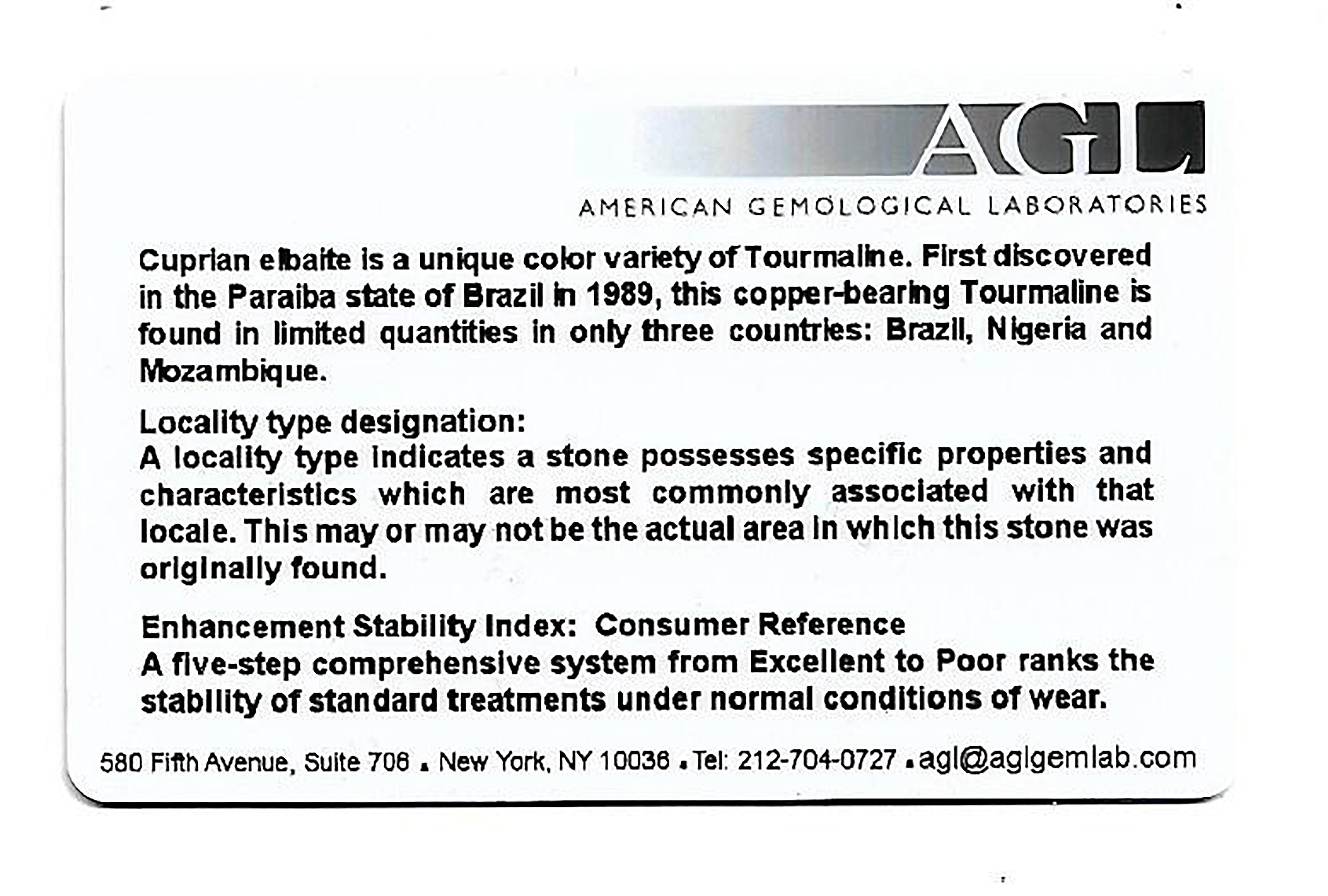AGL Certified 2.11 Carat Paraiba Tourmaline Diamonds in Platinum Ring 1