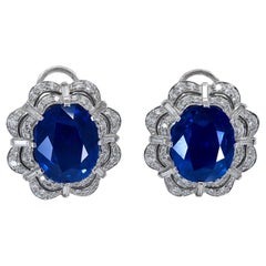AGL Certified 21.28 Carat Sapphire Diamond Platinum Earrings