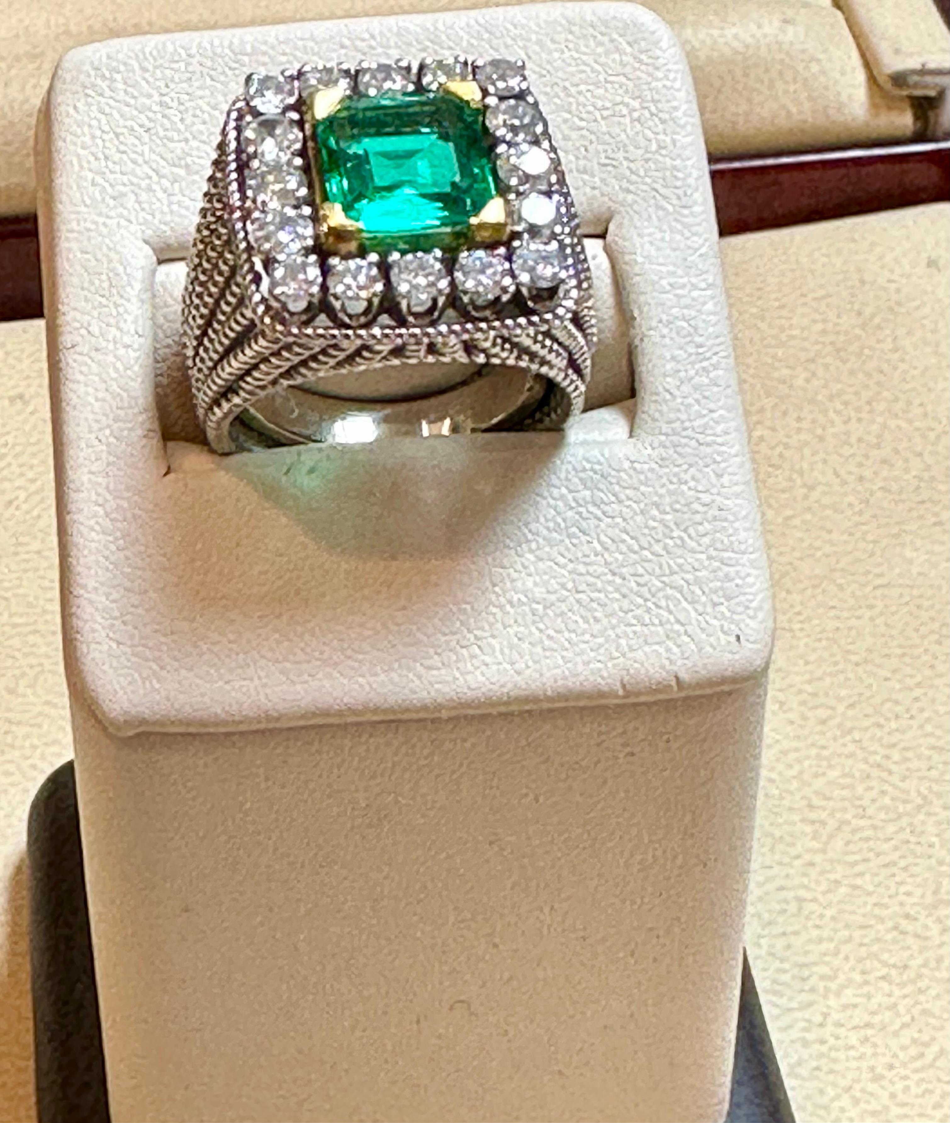 AGL Certified 2.14 Ct Colombian Minor Traditional Emerald & Diamond Ring 18KYG For Sale 2