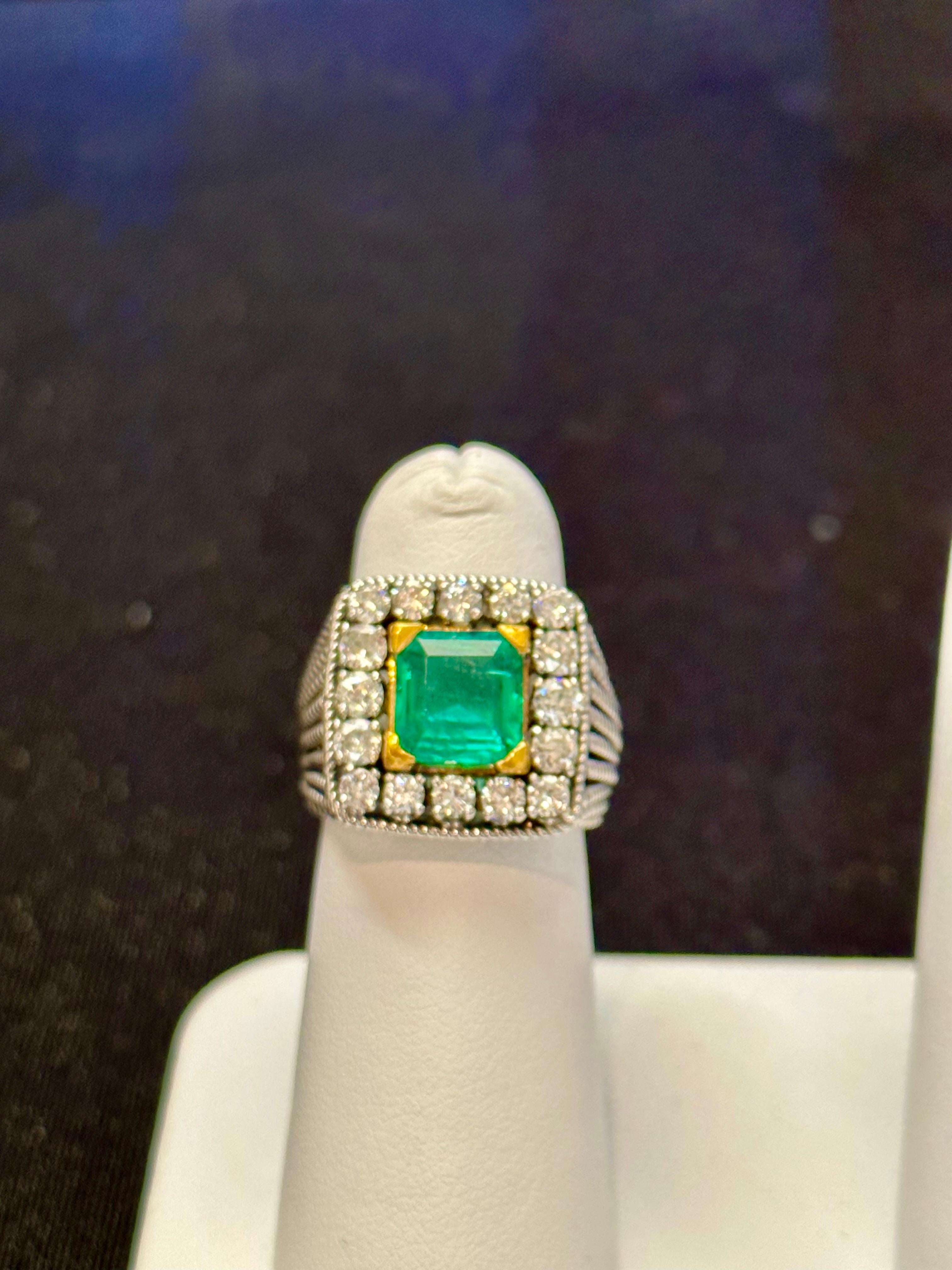 AGL Certified 2.14 Ct Colombian Minor Traditional Emerald & Diamond Ring 18KYG For Sale 7