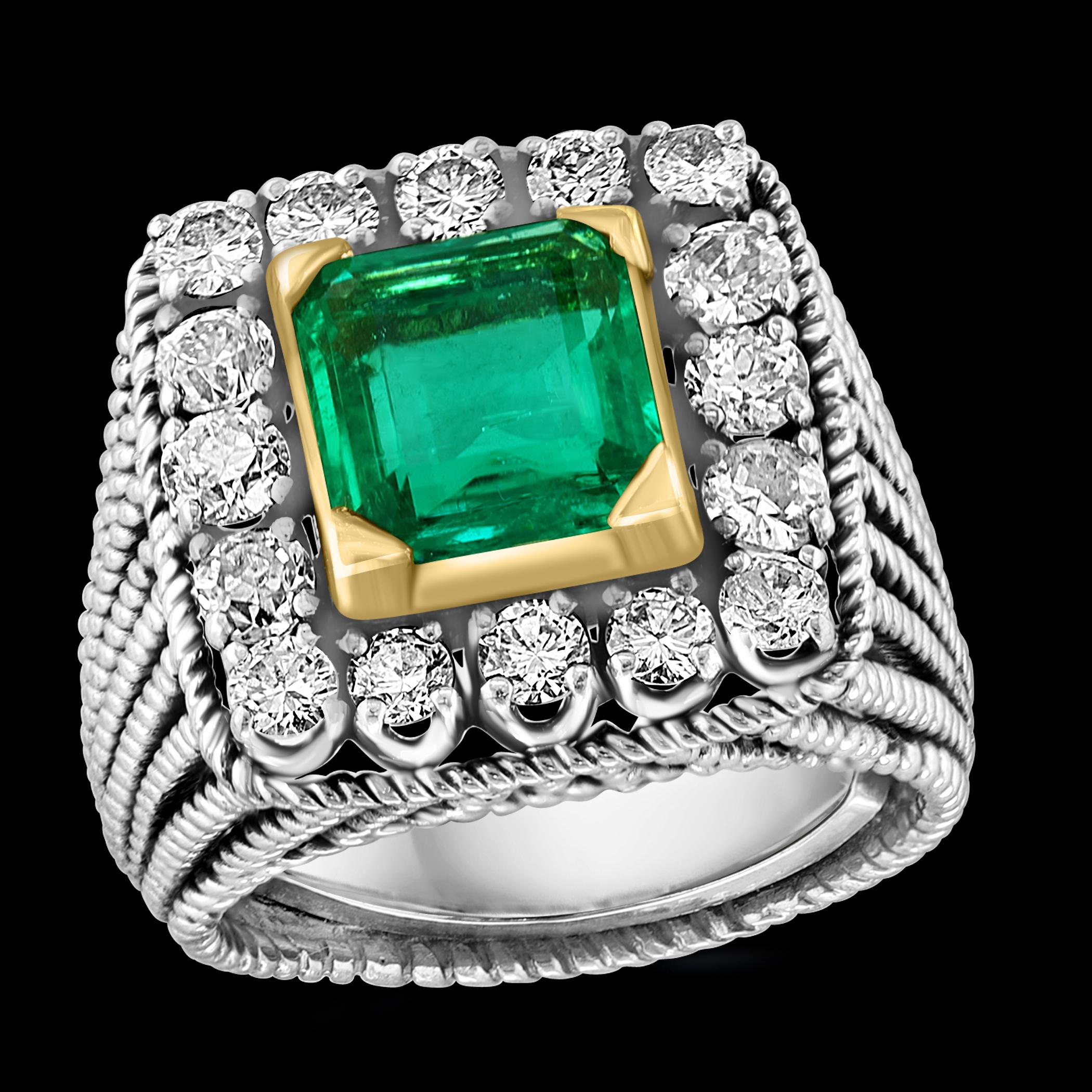 AGL Certified 2.14 Ct Colombian Minor Traditional Emerald & Diamond Ring 18KYG For Sale 8