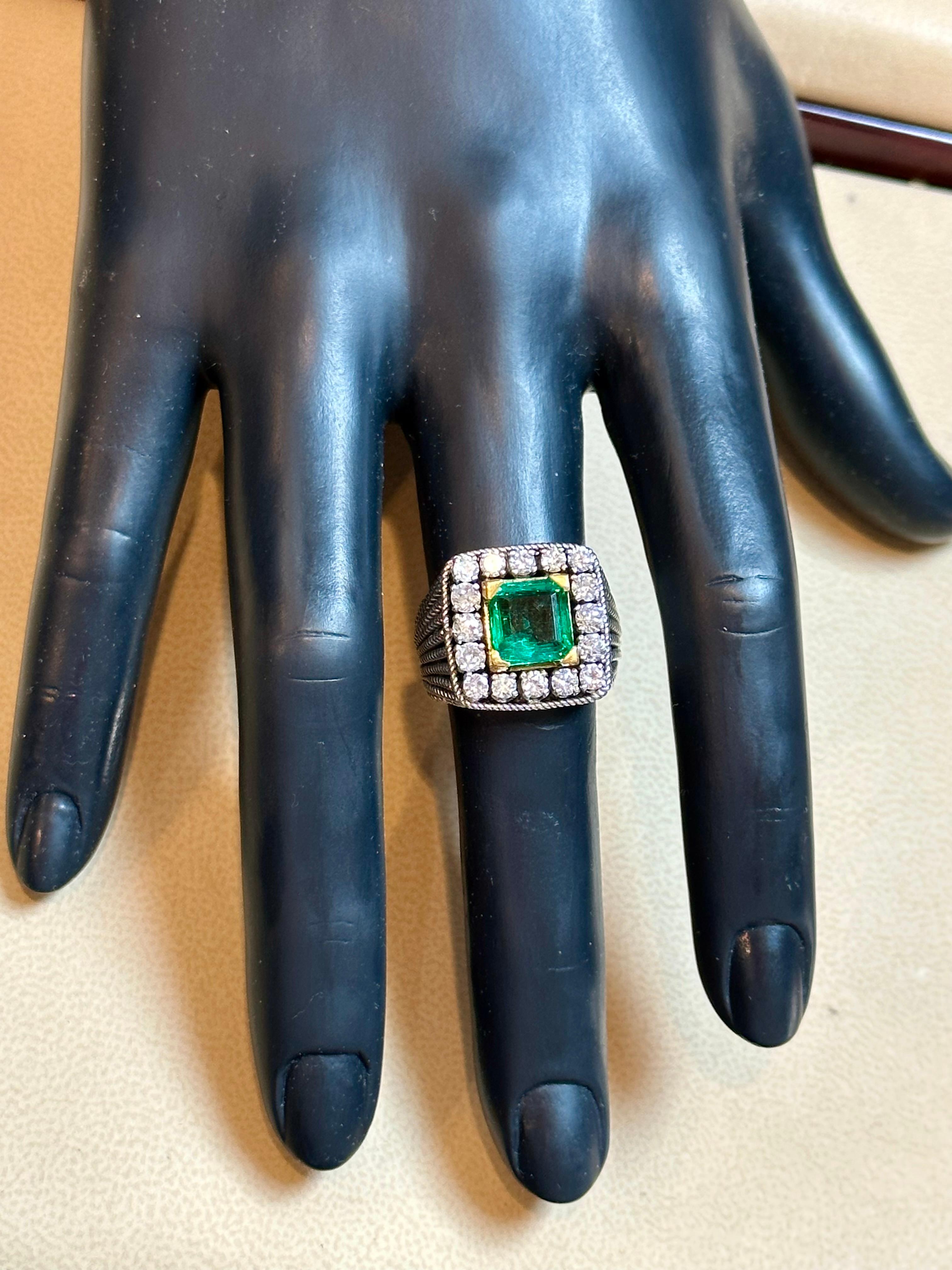 AGL Certified 2.14 Ct Colombian Minor Traditional Emerald & Diamond Ring 18KYG In Excellent Condition For Sale In New York, NY