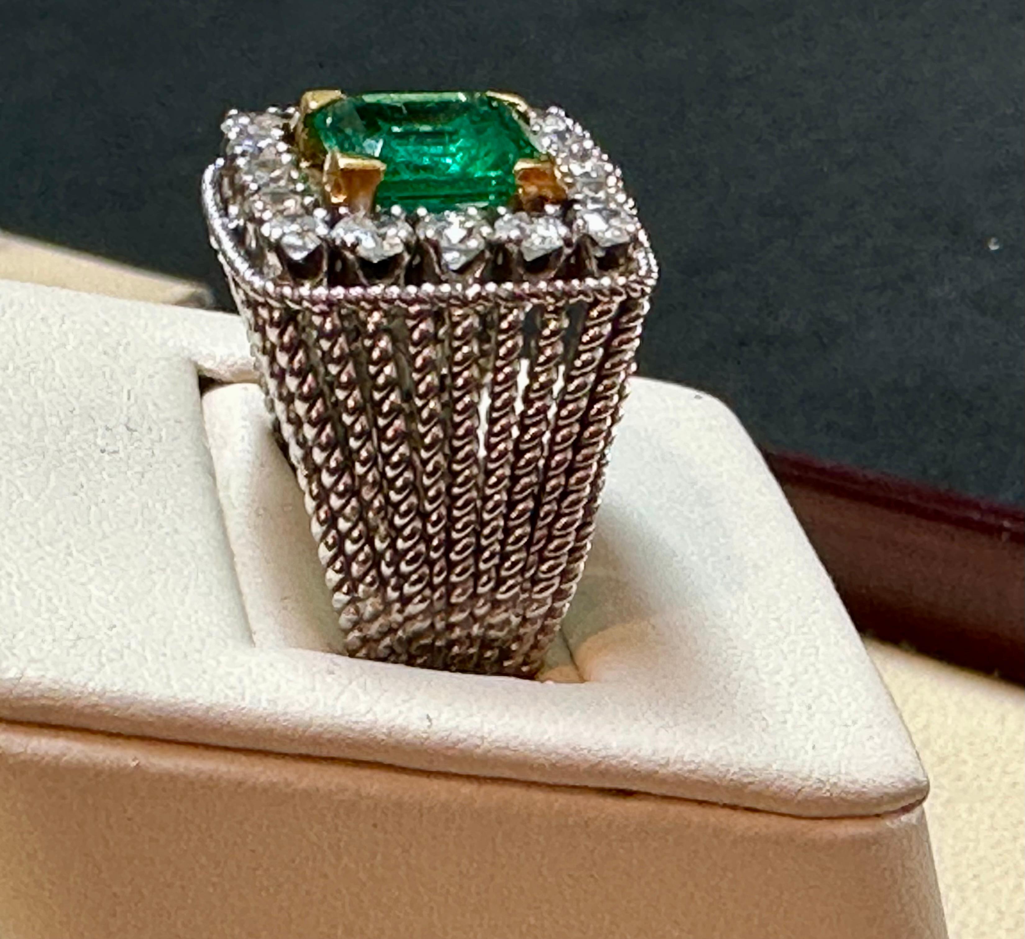 AGL Certified 2.14 Ct Colombian Minor Traditional Emerald & Diamond Ring 18KYG For Sale 1
