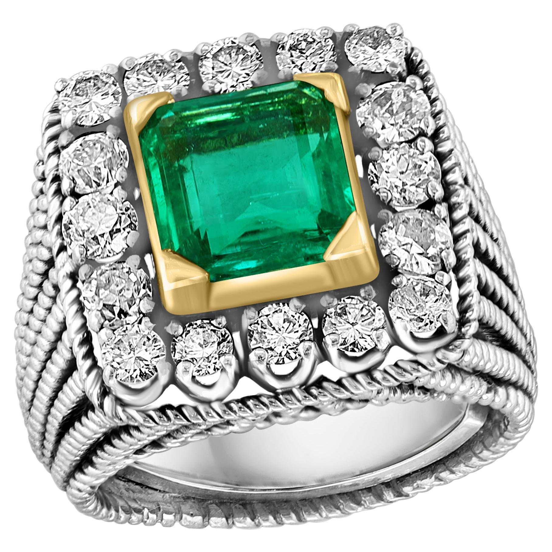AGL Certified 2.14 Ct Colombian Minor Traditional Emerald & Diamond Ring 18KYG