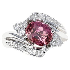 Vintage AGL Certified 2.17 Ct. Natural Imperial Pink Topaz Ring with Diamonds, Platinum