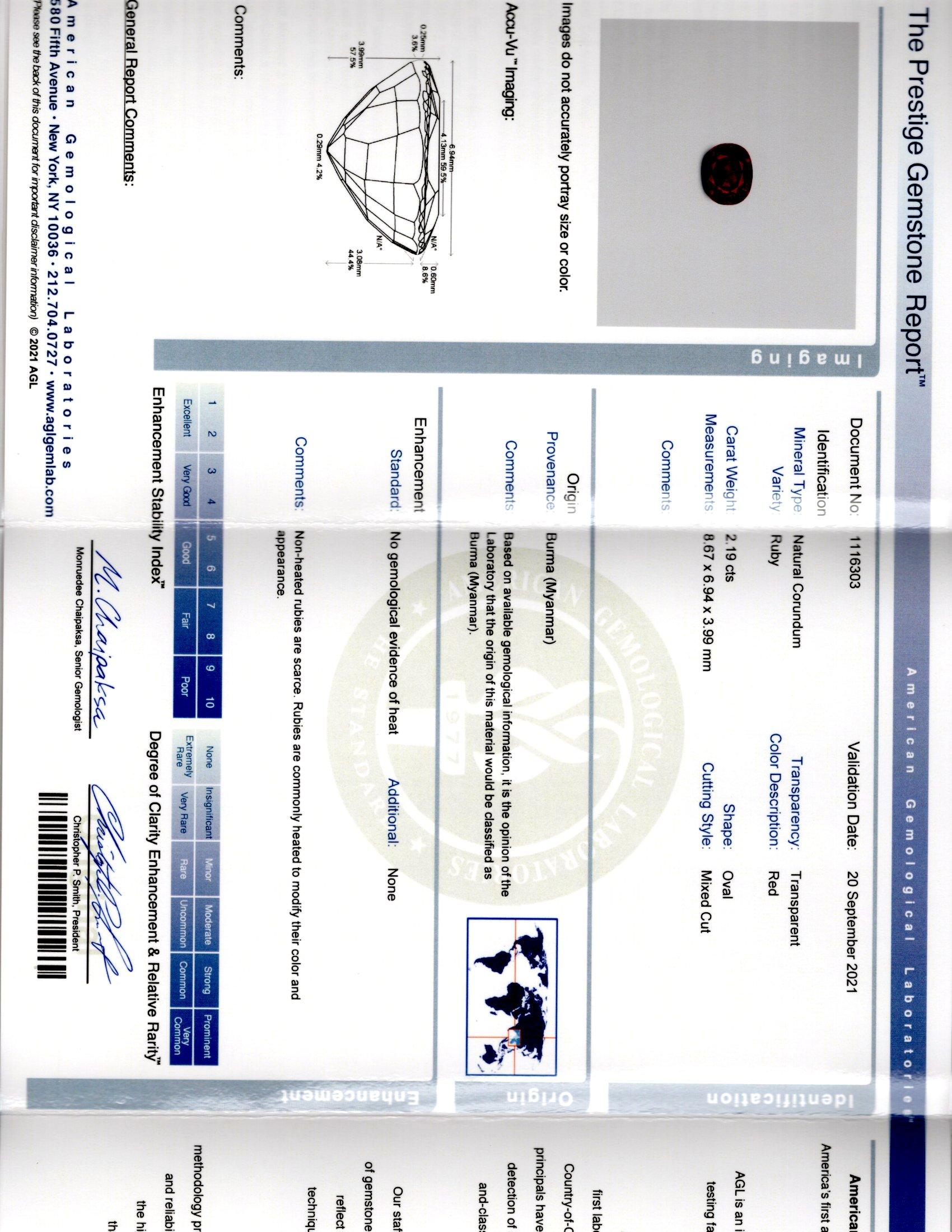 AGL Certified 2.19 Carat No Heat Burma Ruby & Trapezoid Diamond 3 Stone Ring In New Condition For Sale In Miami, FL