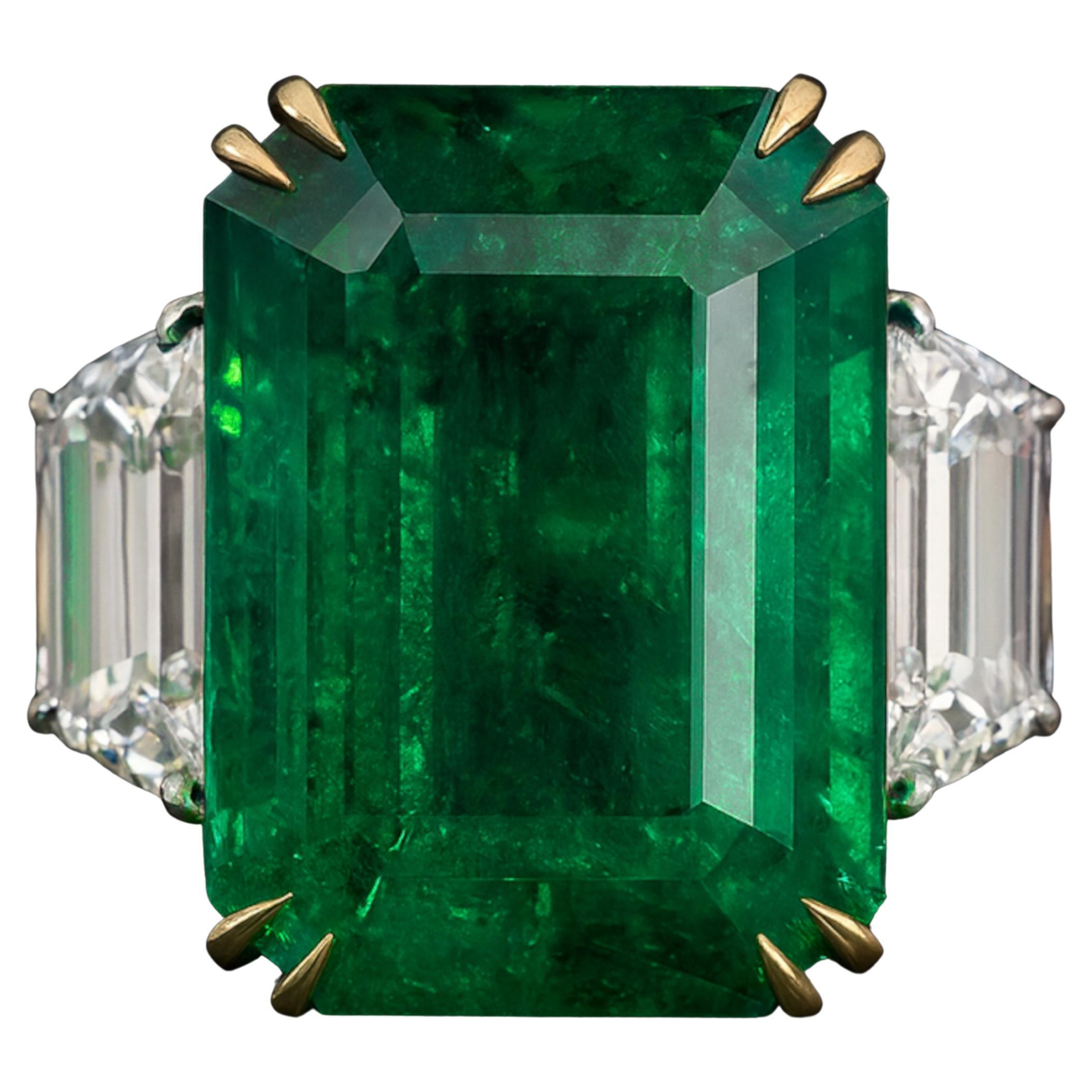 AGL Certificado 22 Quilates  Diamante Esmeralda con anillo trapezoidal en venta