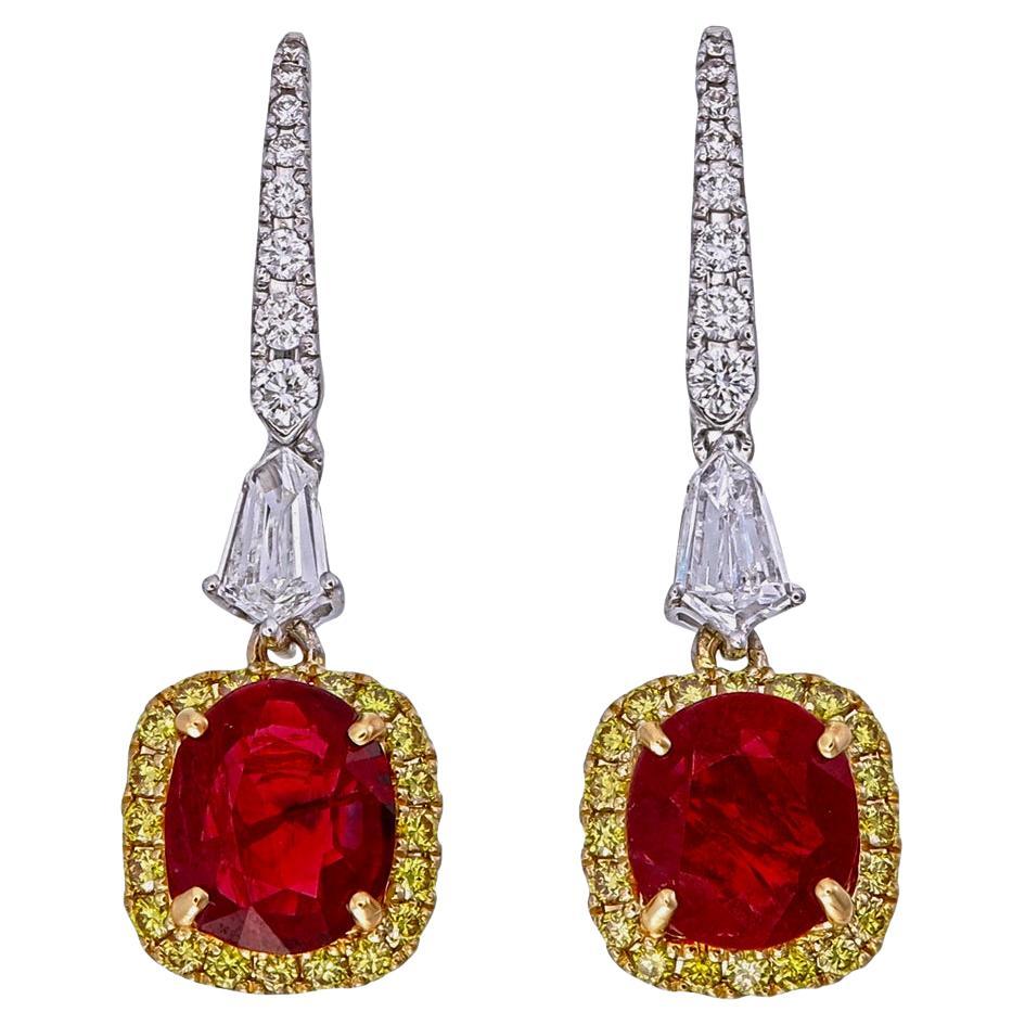 AGL Certified 2.22 Carat Burmese No Heat Pigeon Blood Ruby and Diamond Earrings