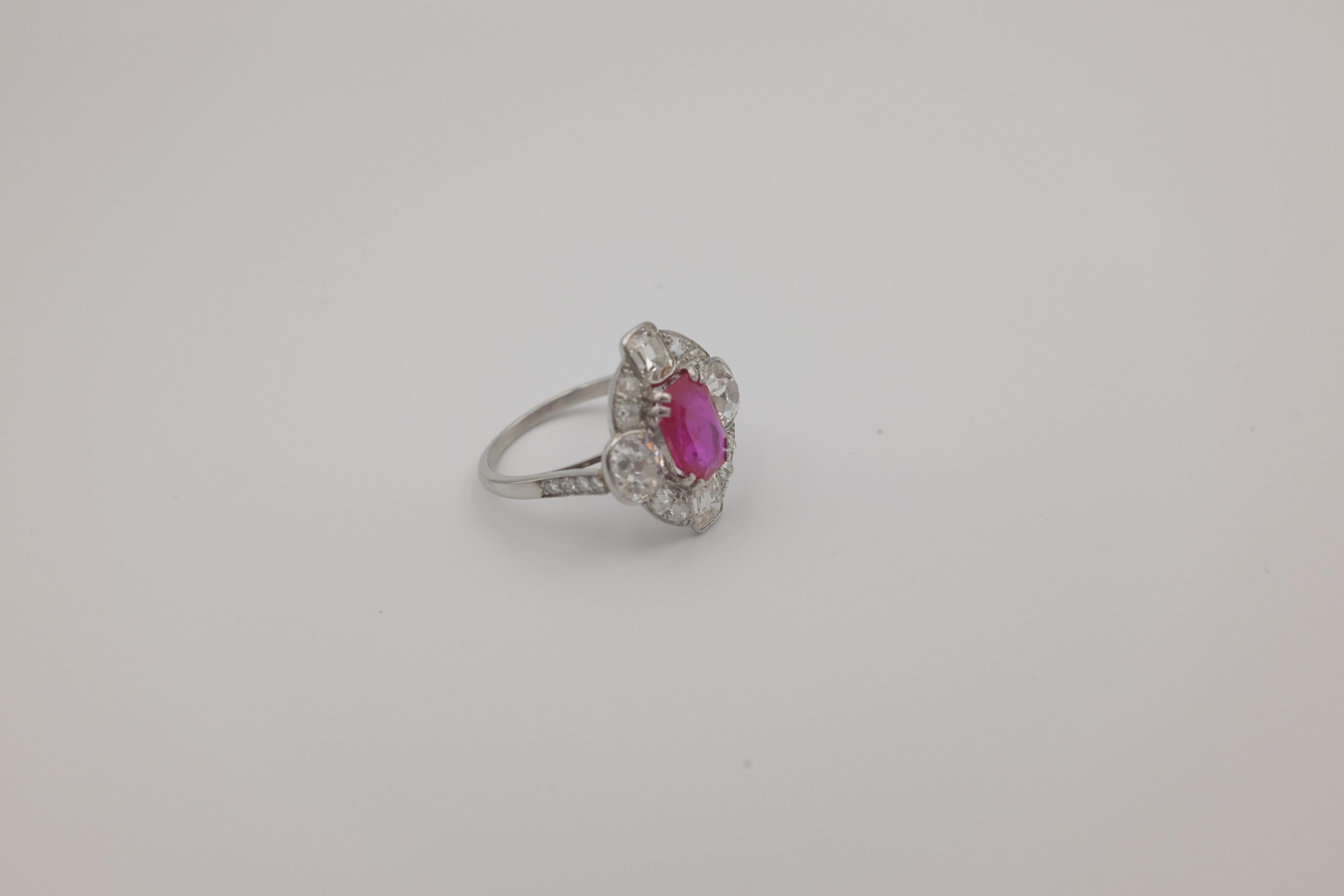 AGL Certified 2.24 Carat No Heat Burma Ruby with Old-Cut Diamonds In Good Condition For Sale In Miami Beach, FL