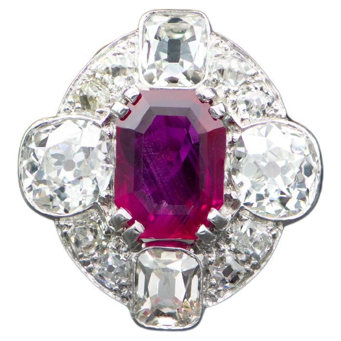 AGL Certified 2.24 Carat No-Heat Burmese Ruby and Diamond Platinum Ring For Sale