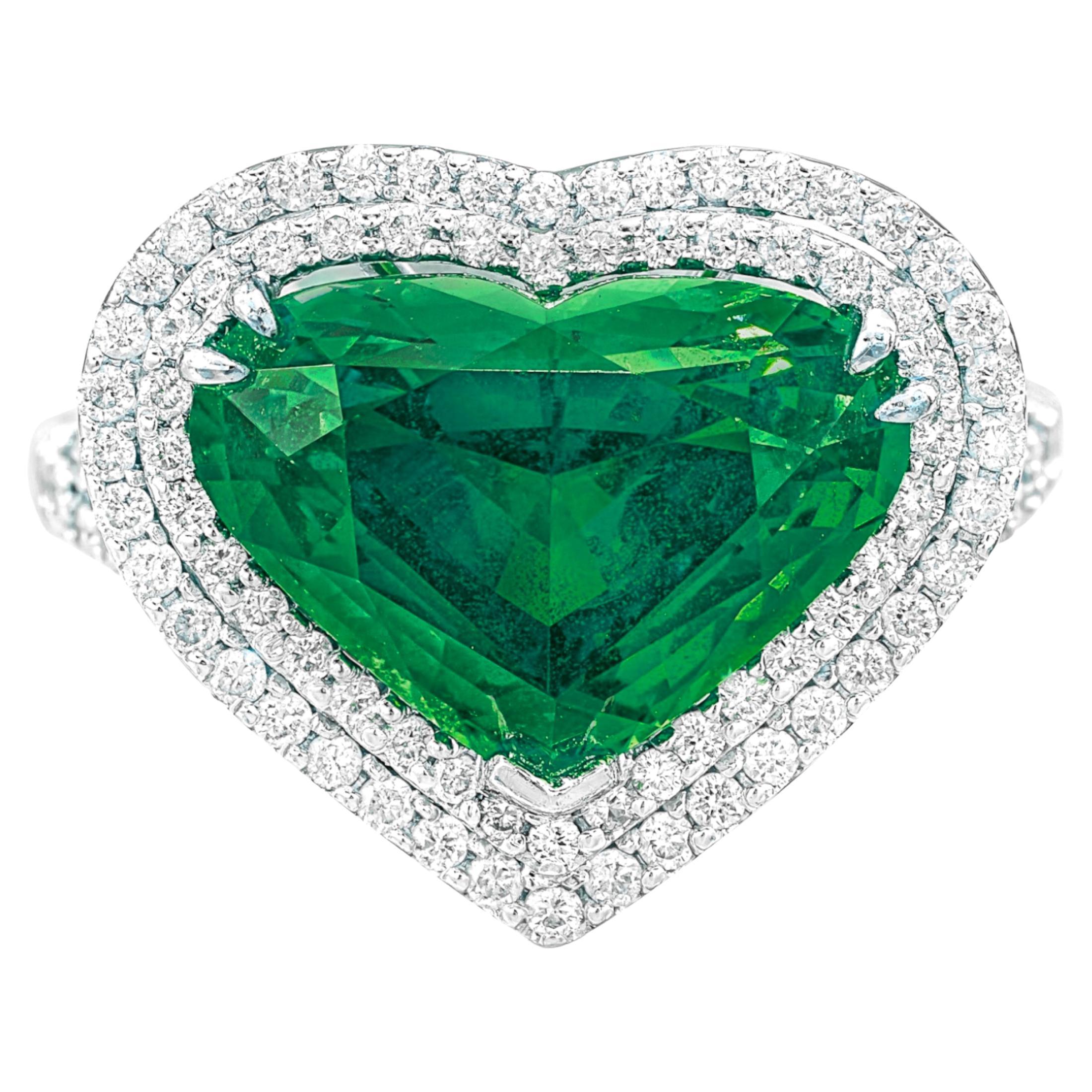 AGL Certified 2.29 Ct. Green Emerald Diamond Engagement Platinum Ring
