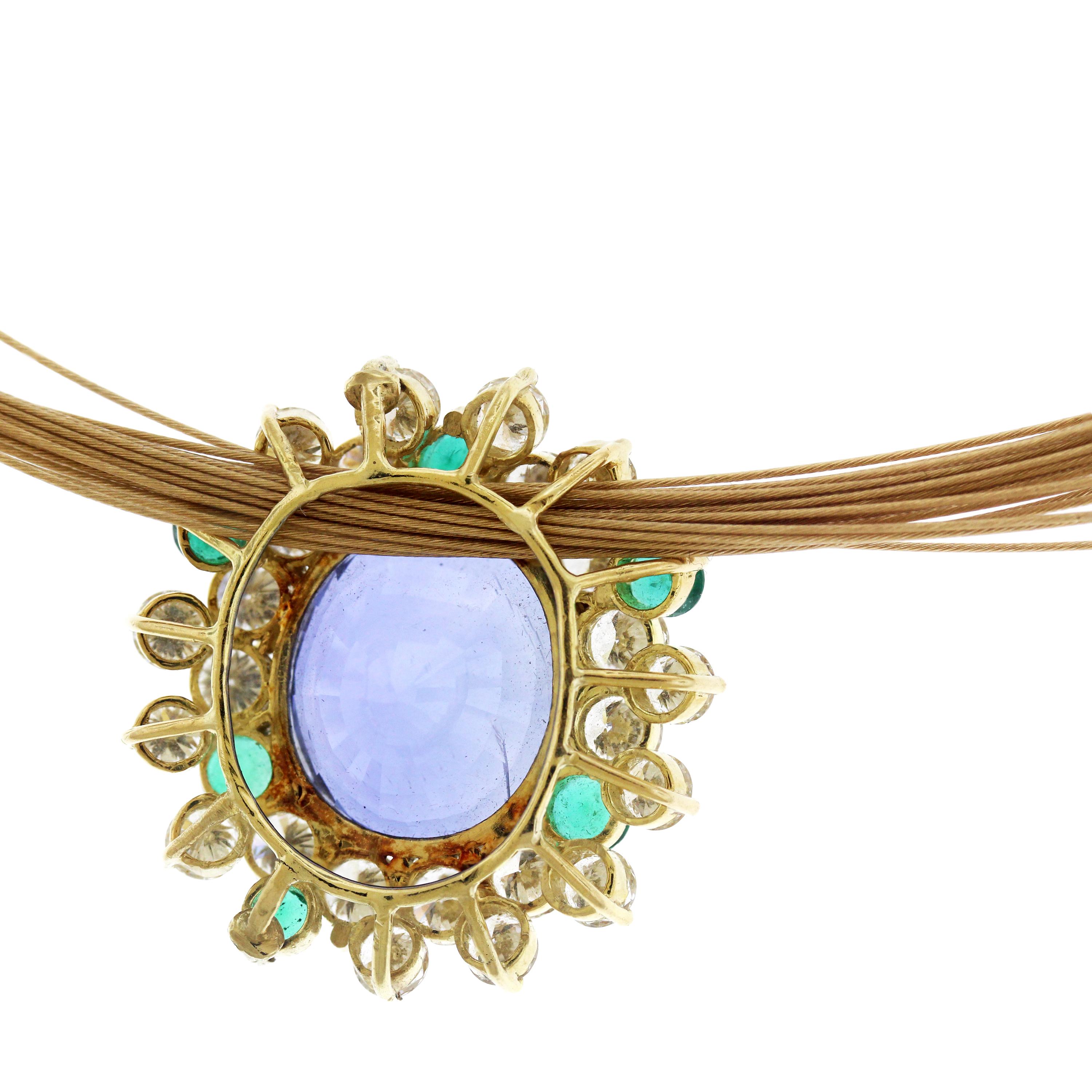 Oval Cut AGL Certified 23.26 Violet Blue Green Sapphire Diamond 18K Gold Pendant Necklace