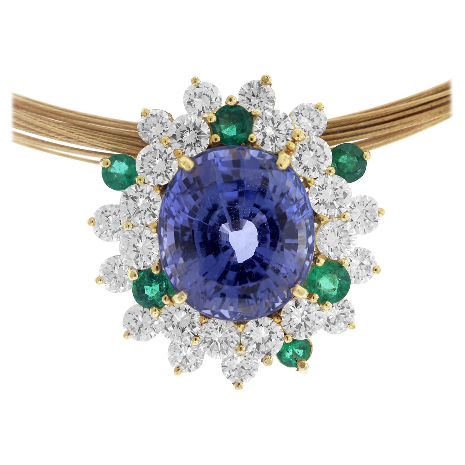AGL Certified 23.26 Violet Blue Green Sapphire Diamond 18K Gold Pendant Necklace