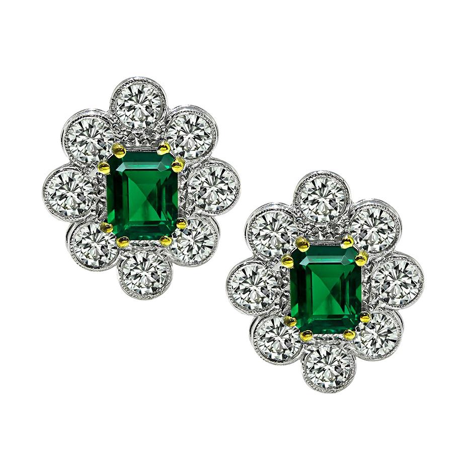 3.00Ct Emerald Cut Green Emerald Solitaire Stud Earrings In 14K Yellow Gold Over 