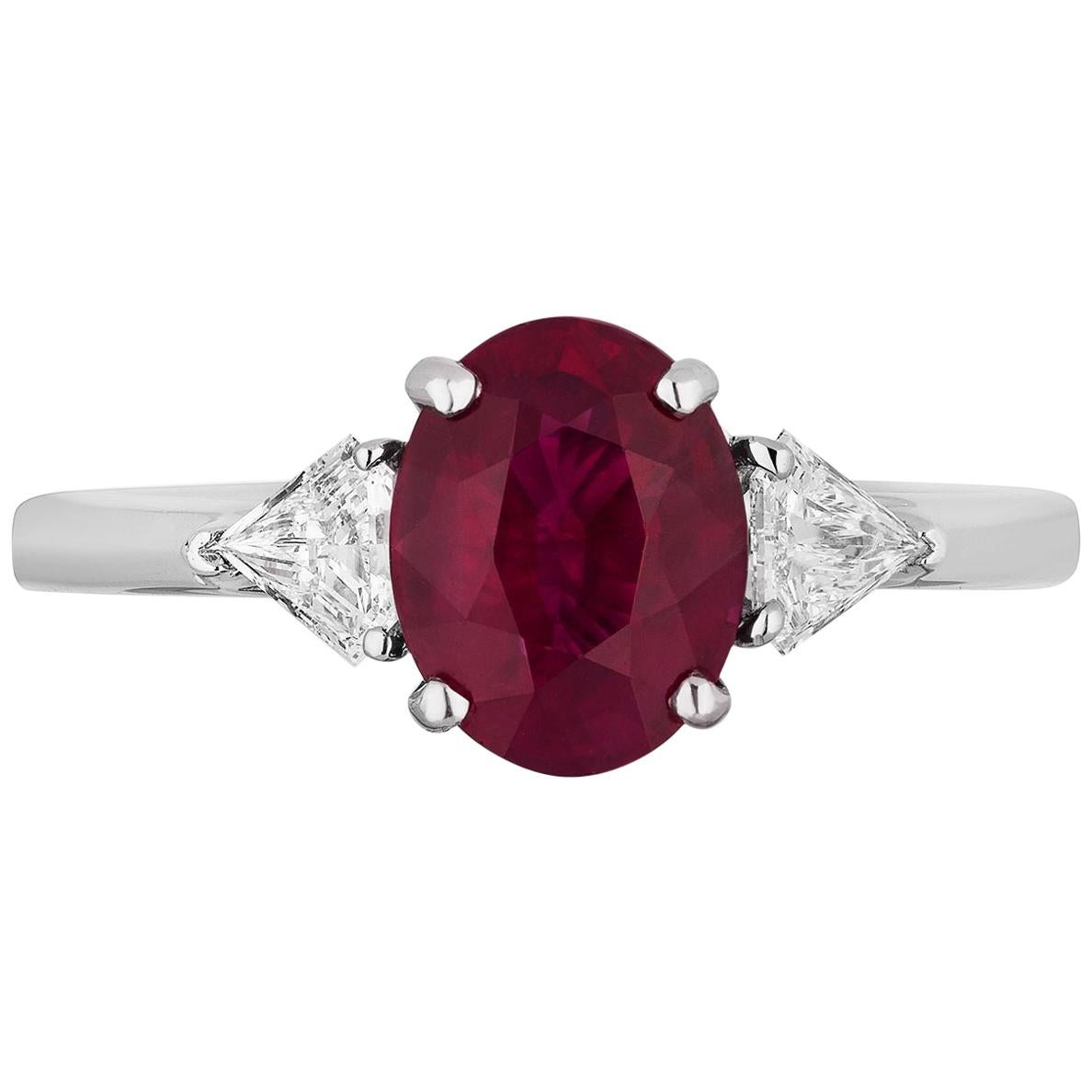 AGL Certified 2.34 Carat Burma Ruby Diamond Three-Stone Ring