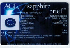 Saphir bleu de Ceylan de 2,39 carats de taille ovale certifié AGL