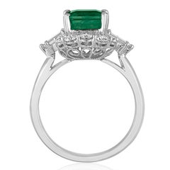 AGL Certified 2.49 Carat Emerald Diamond Gold Halo Ring