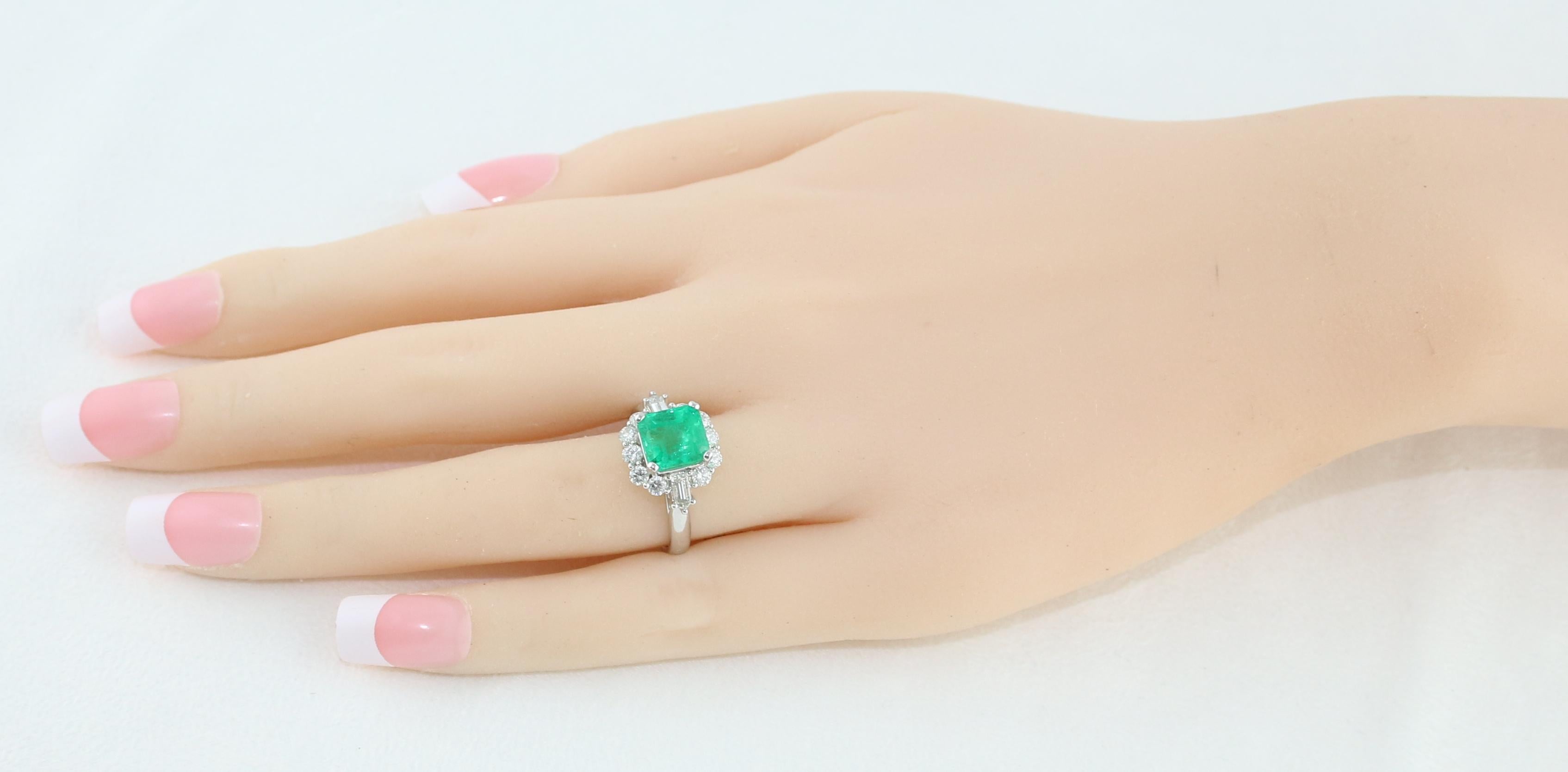 Emerald Cut AGL Certified 2.49 Carat Emerald Diamond Gold Halo Ring For Sale