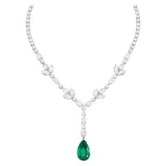 AGL Certified 25 Carat Green Emerald Marquise Pear Cut Round Diamond Necklace
