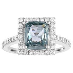 Anello in oro con zaffiro grigio-verde-blu certificato AGL da 2,52 carati a cuscino