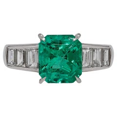 Vintage AGL Certified 2.55 Carat Colombian Emerald Diamond Ring