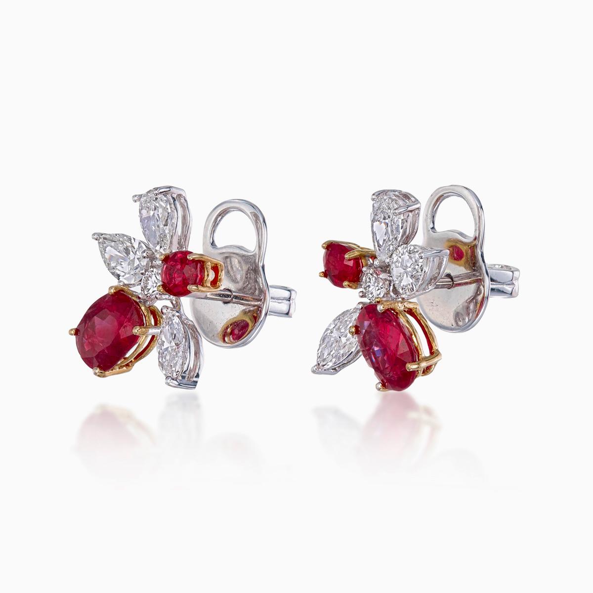 Oval Cut AGL Certified 2.58 Carat Burmese No Heat Pigeon Blood Ruby and Diamond Earrings For Sale