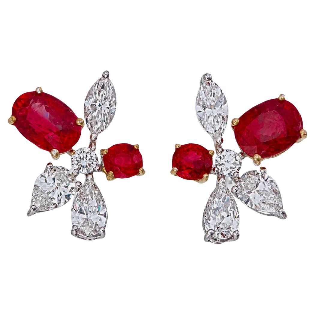AGL Certified 2.58 Carat Burmese No Heat Pigeon Blood Ruby and Diamond Earrings For Sale