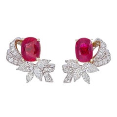 Pendientes de rubí de Birmania y diamantes de oro blanco de 18 quilates con certificado AGL de 2,59 quilates