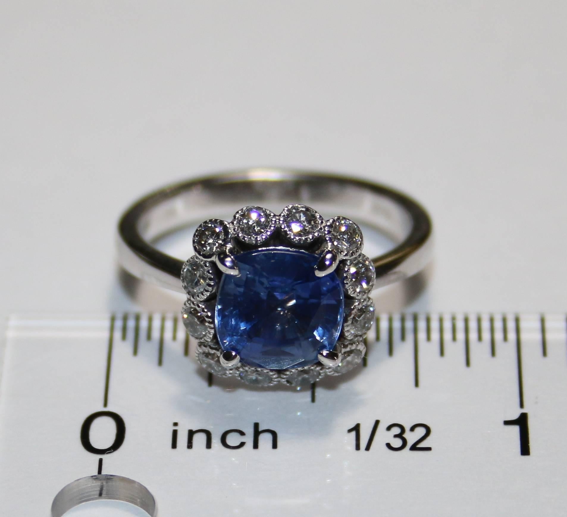 Women's AGL Certified 2.59 Carat No Heat Violet Blue Sapphire Diamond Gold Ring For Sale