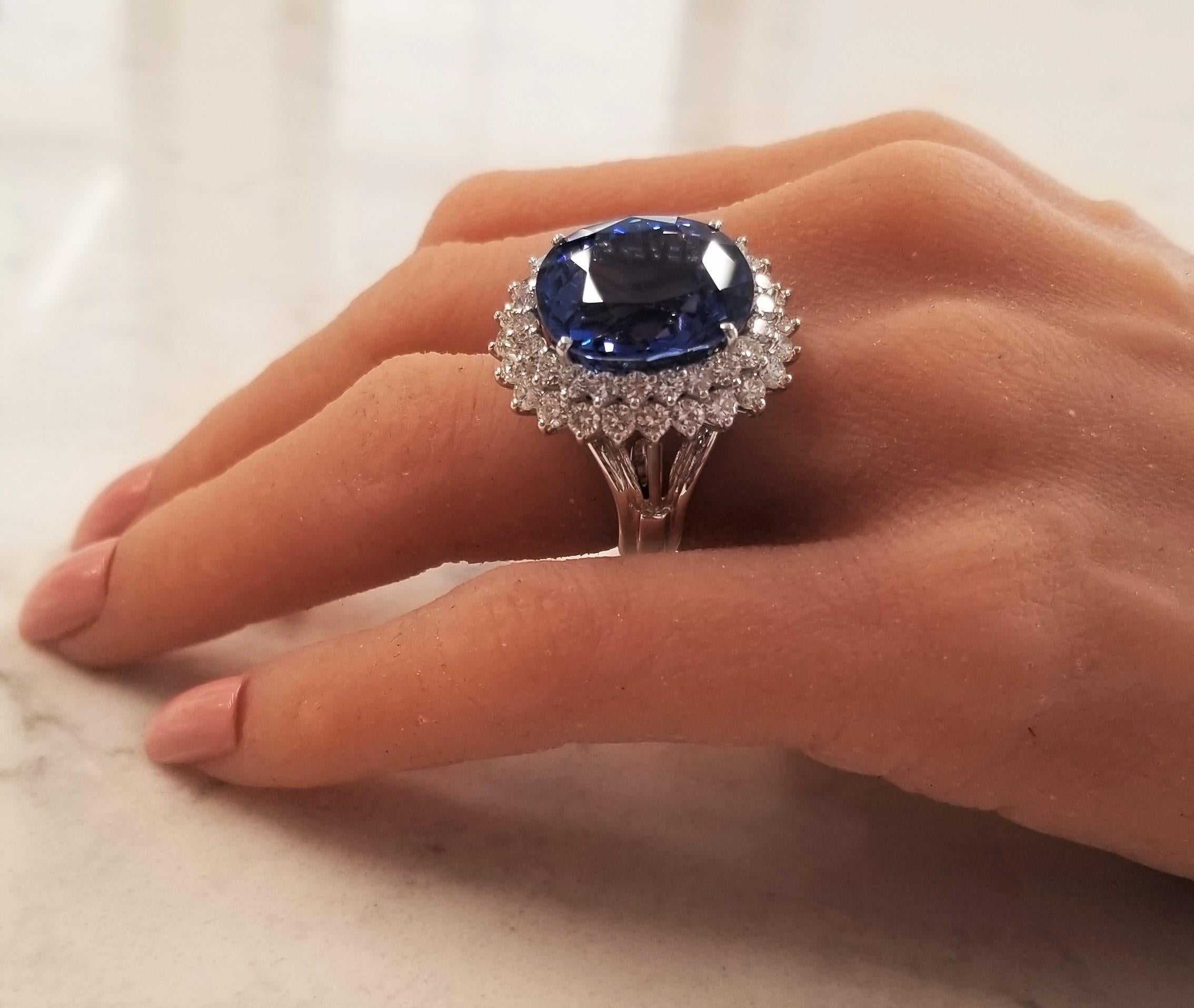 There are only 2 sapphires in the world like this. The other one is $487,000. This 26.14 carat, blue Ceylon sapphire from Sri Lanka takes the center of attention. It is non-heated, AGL certified and has an astonishing royal blue color. This is any