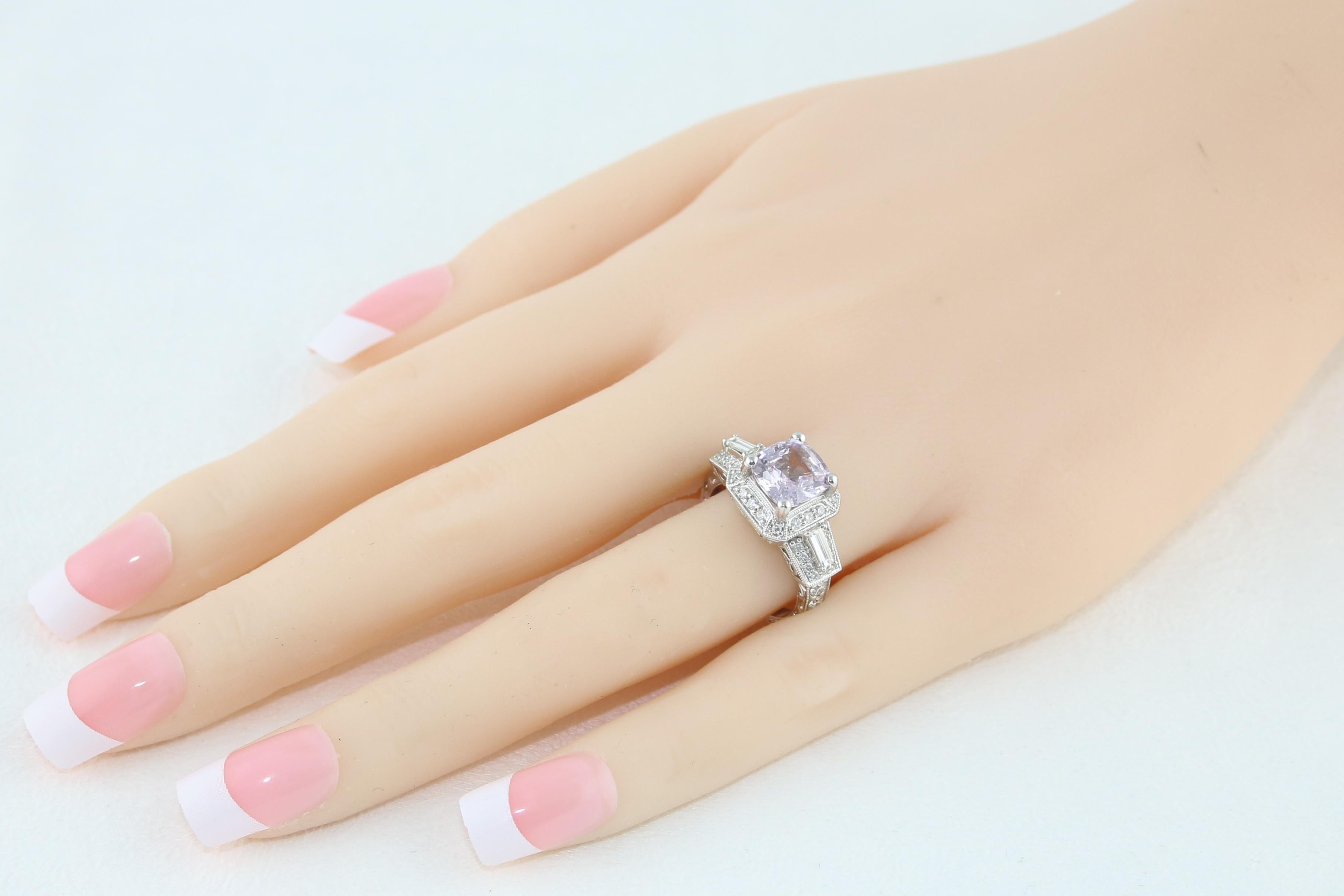 Contemporary AGL Certified 2.63 Carat No Heat Grayish Purple Sapphire Diamond Gold Ring For Sale