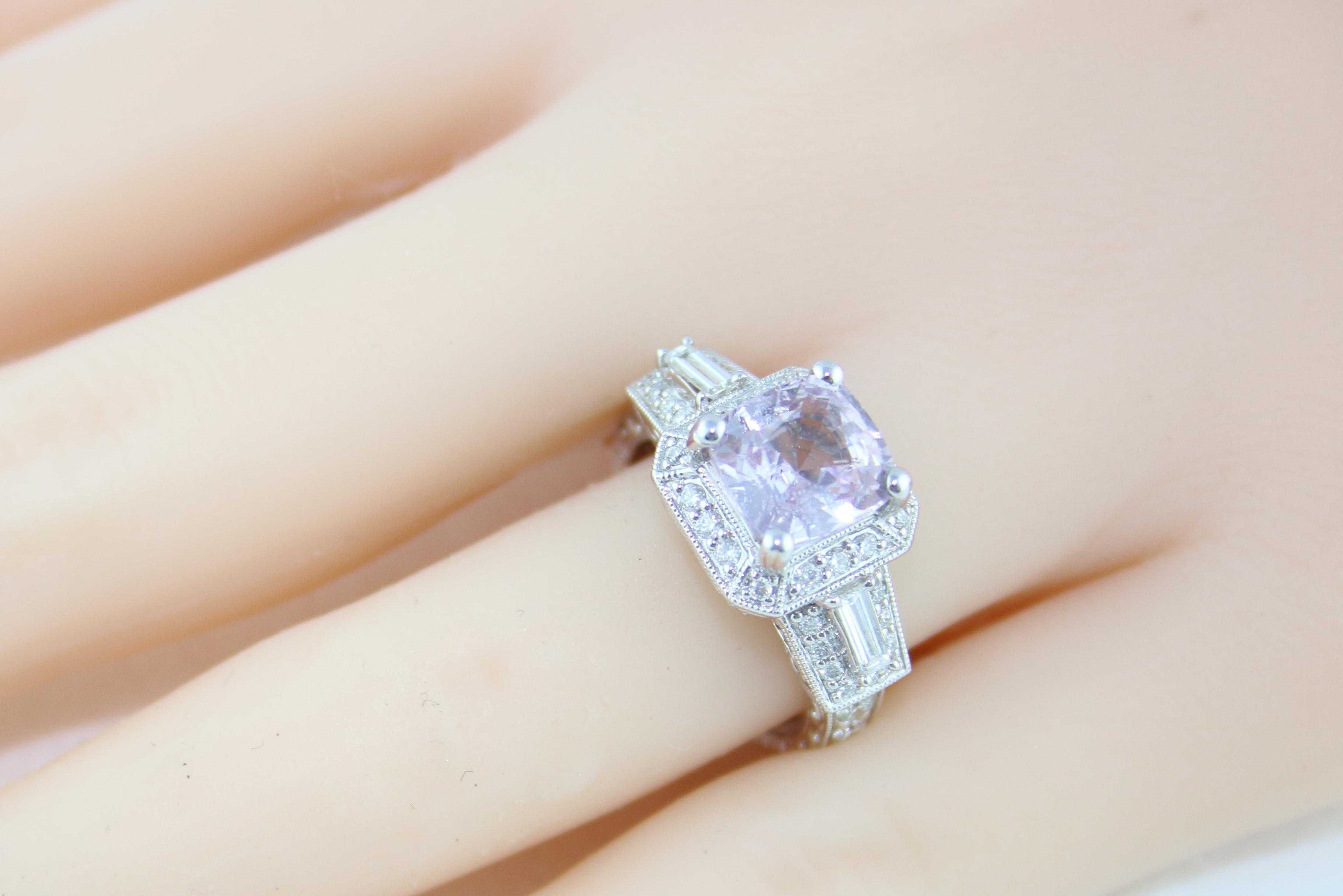 Women's AGL Certified 2.63 Carat No Heat Grayish Purple Sapphire Diamond Gold Ring For Sale