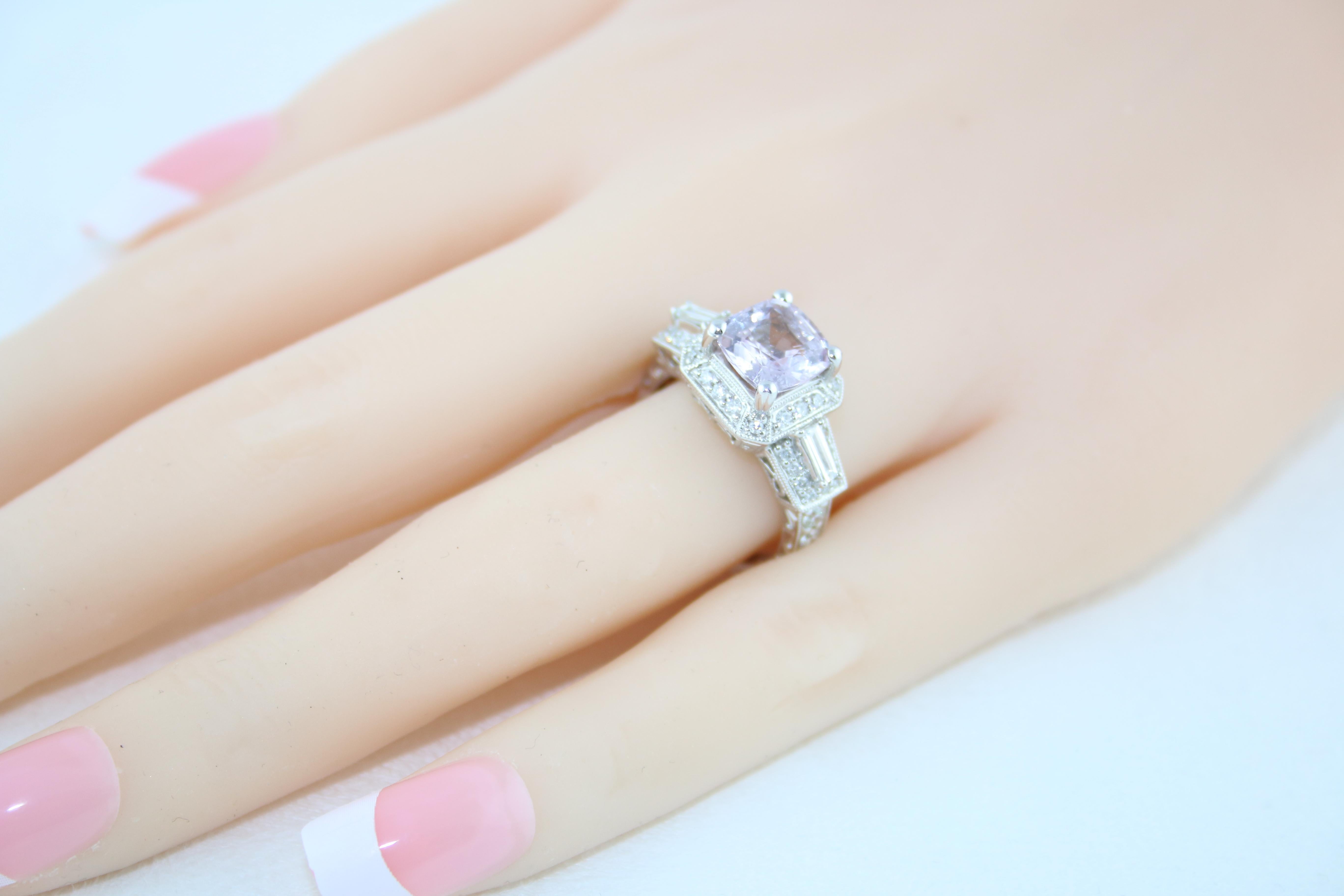 AGL Certified 2.63 Carat No Heat Grayish Purple Sapphire Diamond Gold Ring For Sale 1