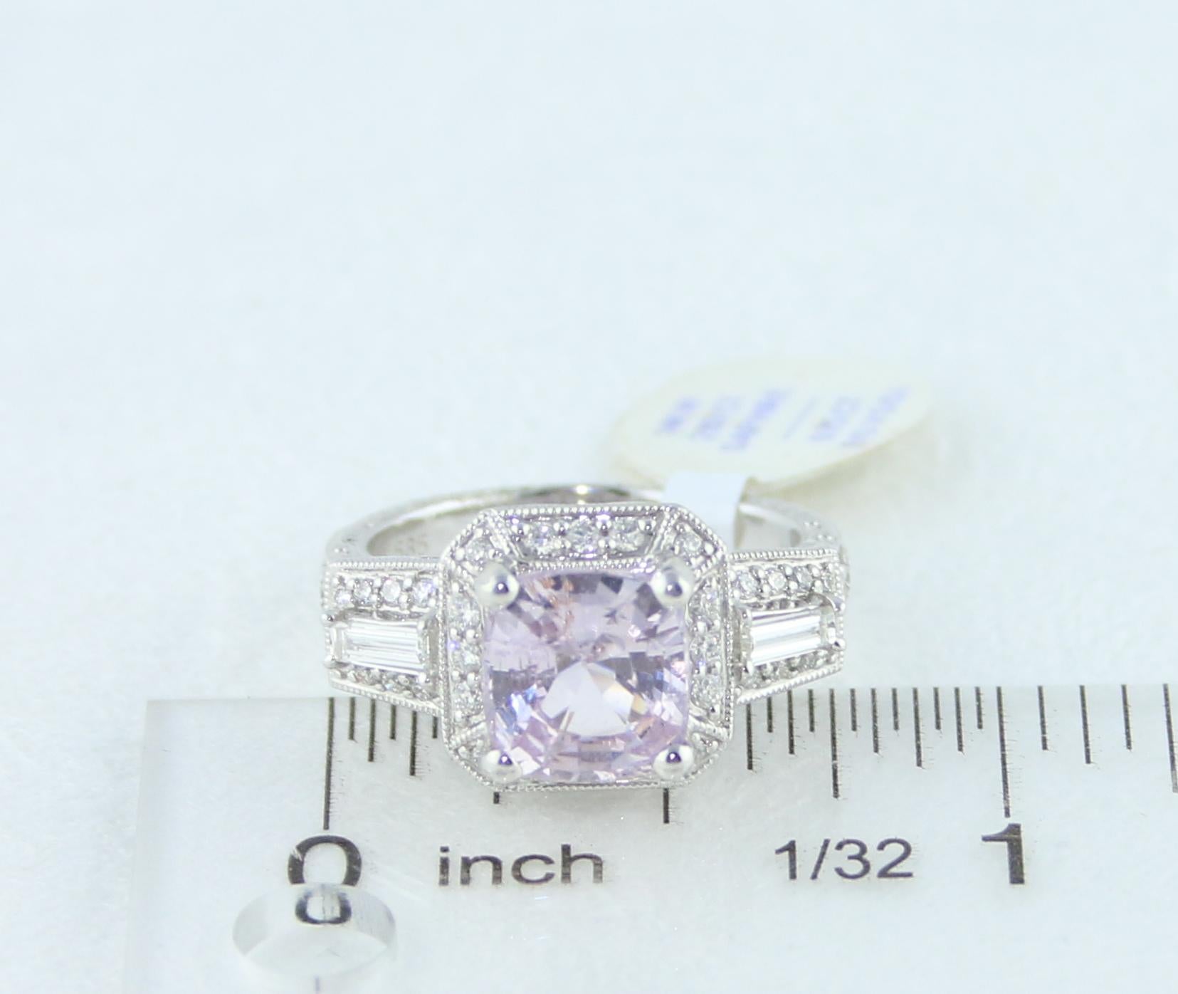 AGL Certified 2.63 Carat No Heat Grayish Purple Sapphire Diamond Gold Ring For Sale 2