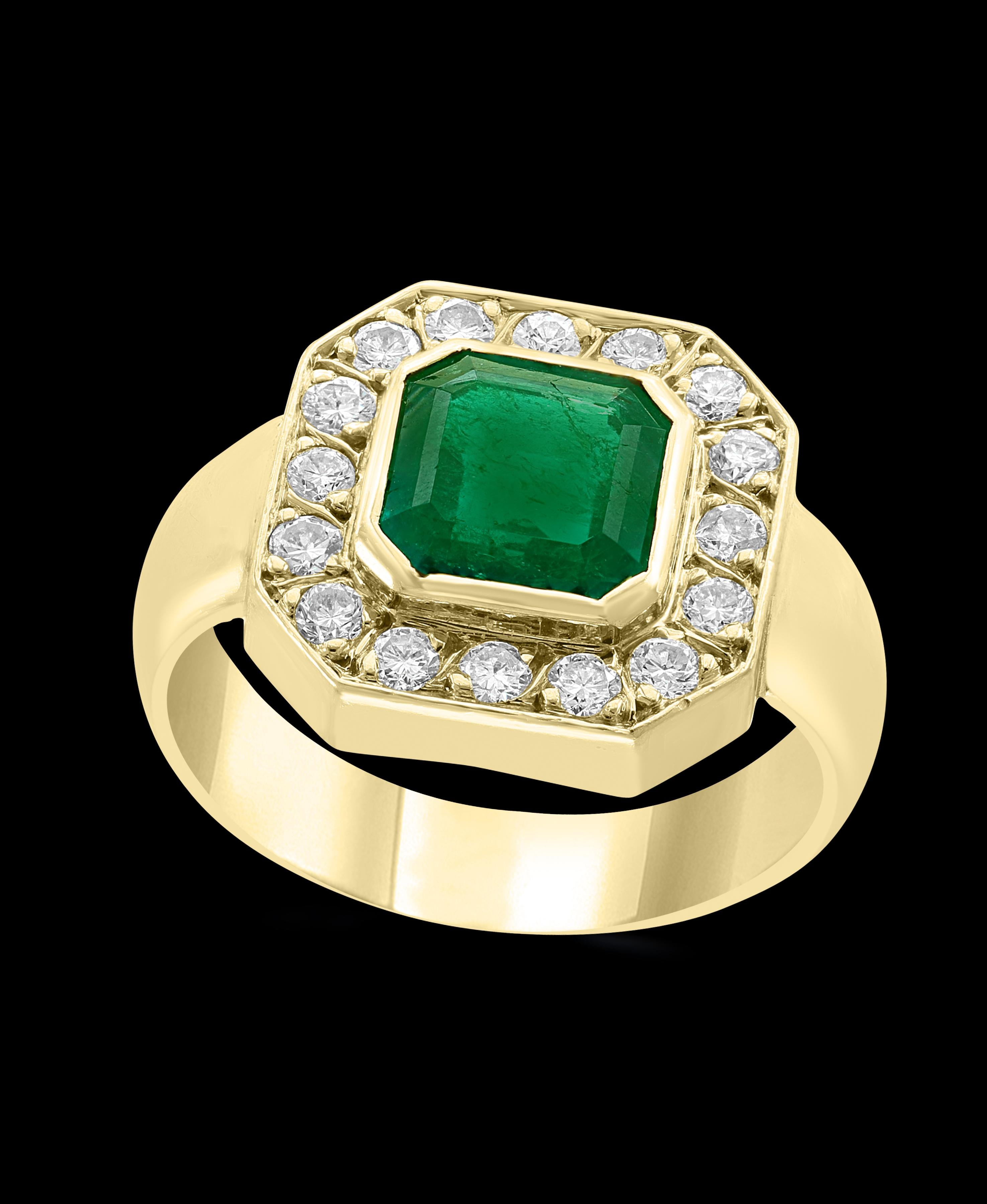 A classic, Unisex ring
AGL certified # 1098786
Approximately 2.25 Carat  Colombian Emerald and Diamond Ring, Estate with no color enhancement.
Natural Beryl
Emerald
 Origin: Colombia
Clarity enhancement : Minor 
type : Traditional

 ( Natural