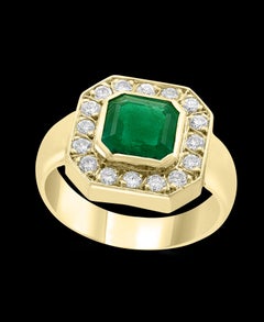AGL Certified 2.25 Ct Minor Traditional Colombian Emerald Diamond 18 K Men Ring