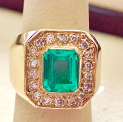 AGL Certified 2.75 Carat  Emerald Cut Colombian Emerald  Diamond 18 K Men Ring